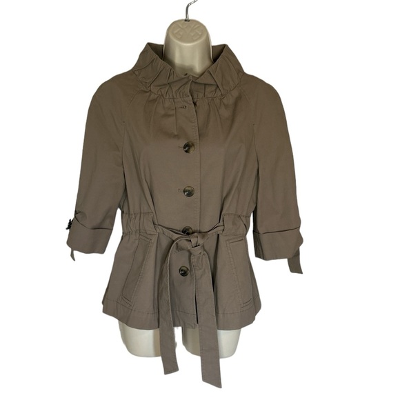 Loft dark tan jacket with front buttons and 3/4 sleeves size 8 - Picture 1 of 6